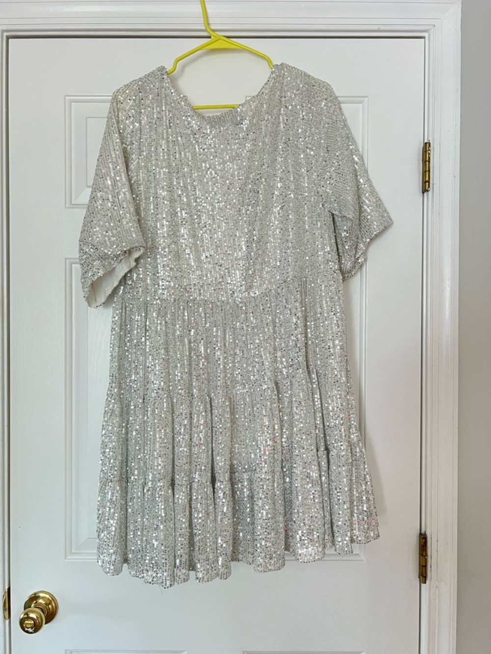 Amazing Lace Silver Sequin Tiered Party Dress for Girls